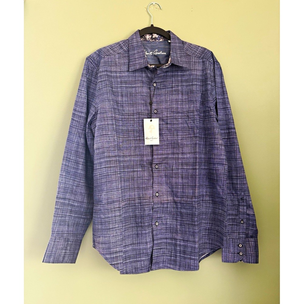 Robert Graham ROTH Men's L Regular Classic Fit Plaid Long Sleeve Button-Up Blue